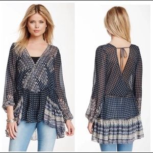 Free People Blue Mystic Peasant Top Blouse